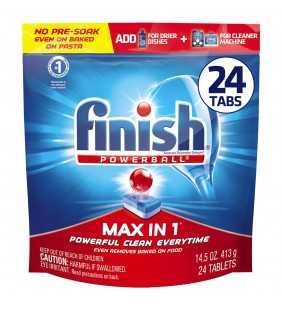 Finish Max in 1 Powerball, 24ct, Wrapper Free Dishwasher Detergent Tablets