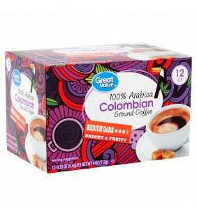 Great Value 100% Arabica Colombian Coffee Pods, Medium-Dark Roast, 12 Count