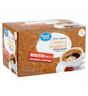 Great Value 100% Arabica Creamy Hazelnut Coffee Pods, Medium Roast, 12 Count