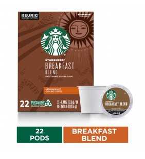 Starbucks Medium Roast K-Cup Coffee Pods — Breakfast Blend for Keurig Brewers — 1 box (22 pods)