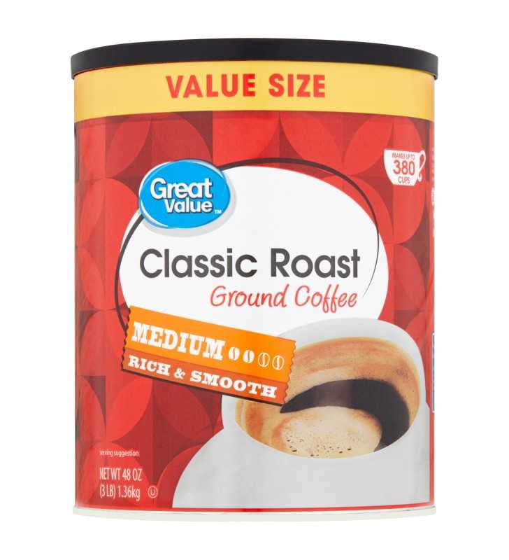 Great Value Classic Roast Medium Ground Coffee Value Size, 48 oz