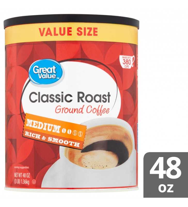 Great Value Classic Roast Medium Ground Coffee Value Size, 48 oz