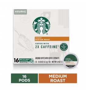 Starbucks Medium Roast K-Cup Coffee Pods with 2X Caffeine — for Keurig Brewers — 1 box (16 pods)