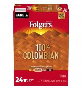 Folgers 100% Colombian K-Cup Coffee Pods, Medium Roast, 24 Count For Keurig and K-Cup Compatible Brewers