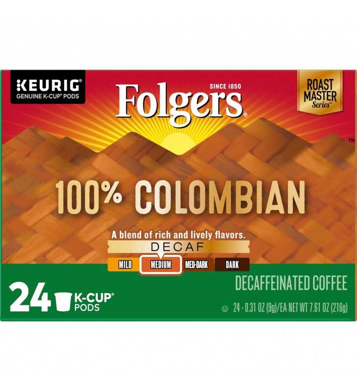 Folgers Decaf Lively Colombian K-Cup Coffee Pods, Medium-Dark Roast, 24 Count For Keurig and K-Cup Compatible Brewers