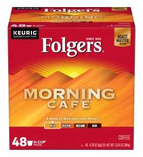 Folgers Morning Cafe K-Cup Coffee Pods, Light Roast, 48 Count For Keurig and K-Cup Compatible Brewers