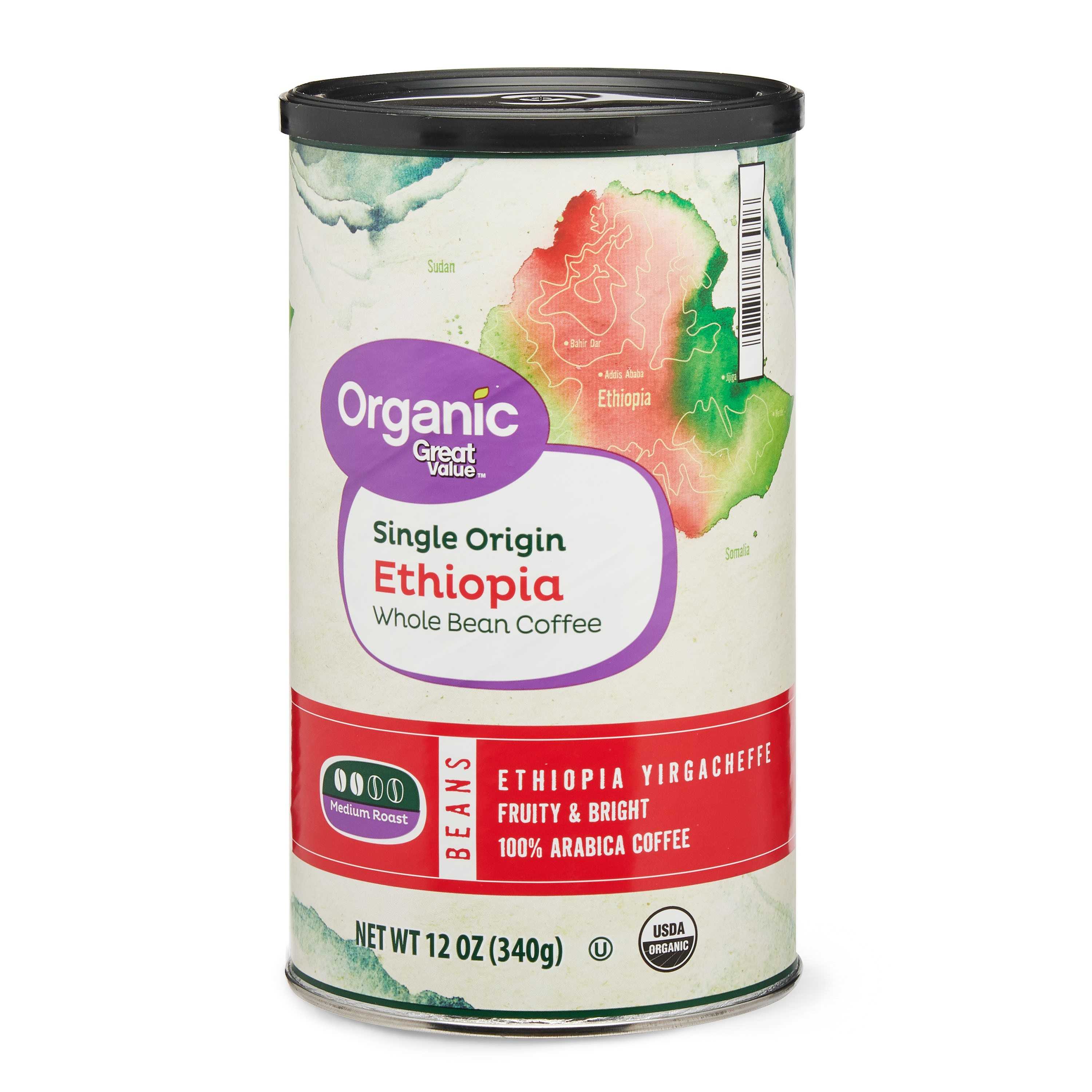Great Value Organic Single Origin Ethiopia Whole Bean Coffee, 12 oz
