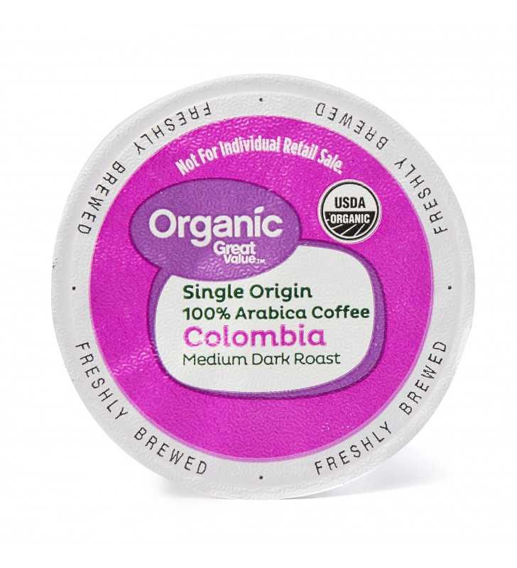 Great Value Organic Colombia Coffee Single Serve Cups, Medium Dark Roast, 5.08 oz, 12 Count