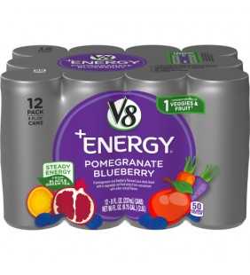 V8 +Energy, Healthy Energy Drink, Natural Energy from Tea, Pomegranate Blueberry, 8 Ounce Can (Pack of 12)