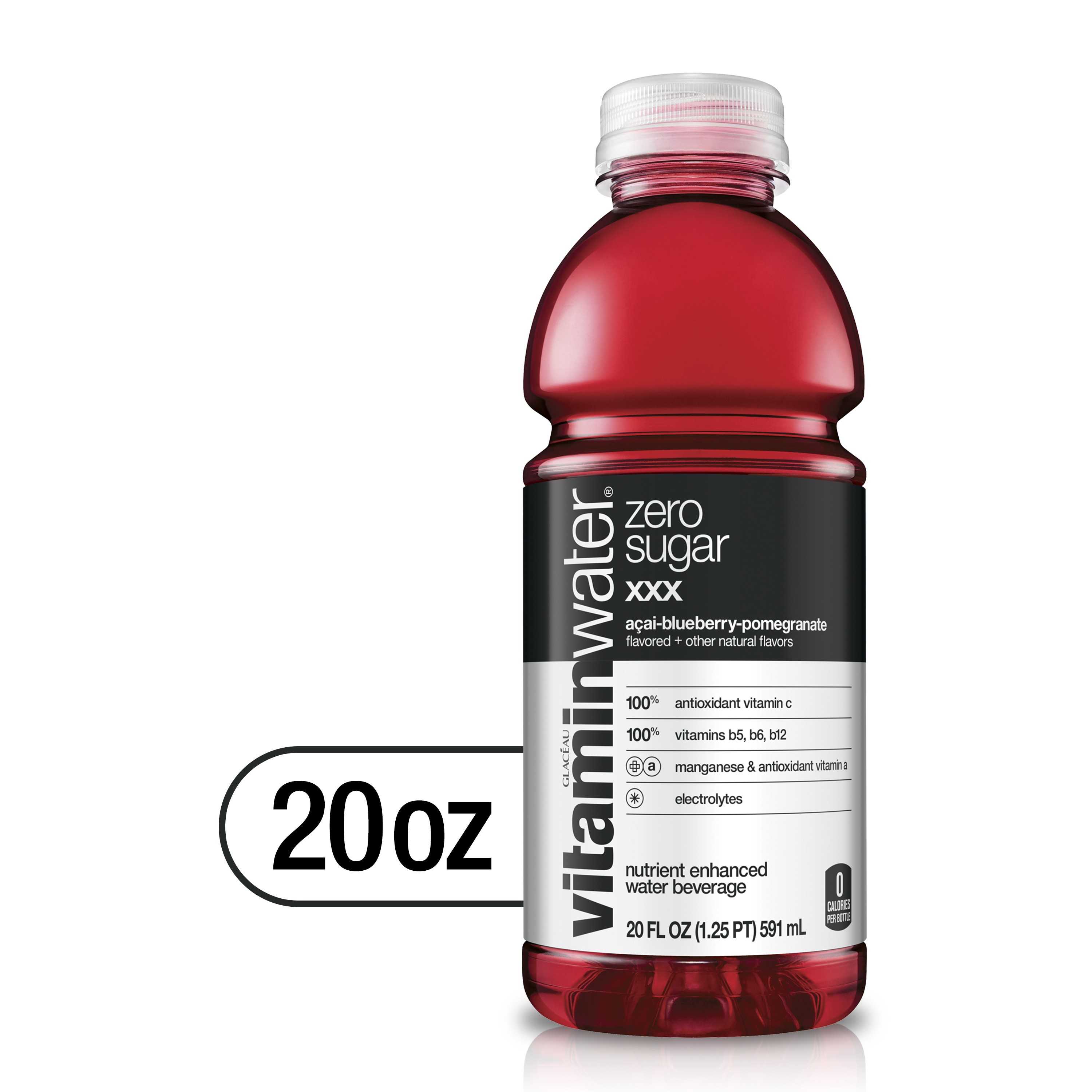 vitaminwater zero xxx, electrolyte enhanced water w/ vitamins, açai-blueberry-pomegranate drink, 20 fl oz